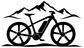 Black electric e-bike vinyl decal with mountain scenery and bicycle wheel silhouette
