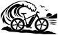 Black-and-white bicycle vinyl decal with wave and coastal landscape