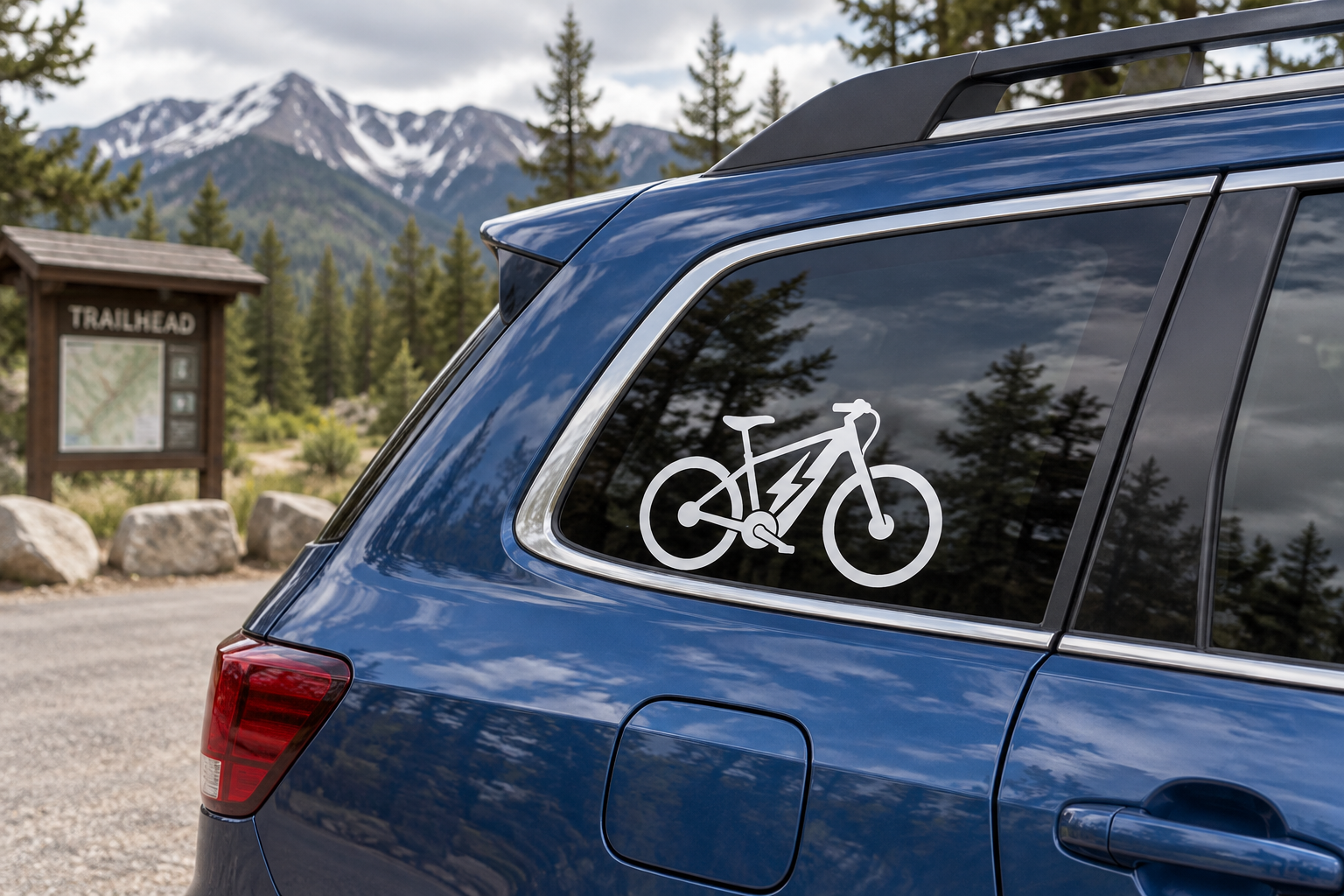 Lightning e-bike vinyl decal showing a white bicycle with lightning bolt graphic