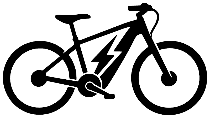 E-bike vinyl decal featuring a black bicycle silhouette with lightning bolt detail