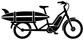 Black e-bike surf cargo vinyl decal featuring bike with surfboard and wheels