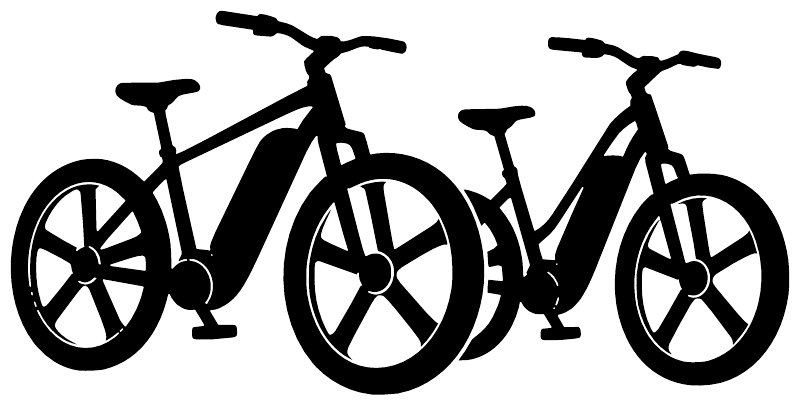 Vinyl decal pair featuring three white e-bike silhouettes on a white background