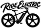 E-bike ride electric vinyl decal close-up: black “Ride Electric” script with bike