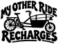 Black and white vinyl decal with 'My Other Ride Recharges' and vintage bike