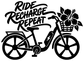 Black ride recharge repeat e-bike vinyl decal with bike and flower accents