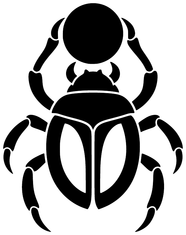 Black-and-white solar scarab vinyl decal with sun disc and beetle wings