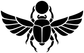 Winged scarab crest vinyl decal, black beetle silhouette with outstretched wings
