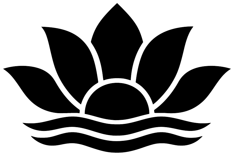 Lotus sunrise vinyl decal: black lotus flower with white outlines and wavy base.