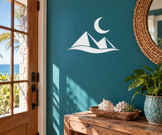 Desert pyramid moon vinyl wall decal with crescent moon and white pyramid silhouettes