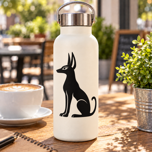 Black jackal vinyl decal with standing Egyptian-style profile and tail