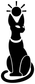 Cat sun emblem vinyl decal, black cat silhouette with white sun above and curled tail