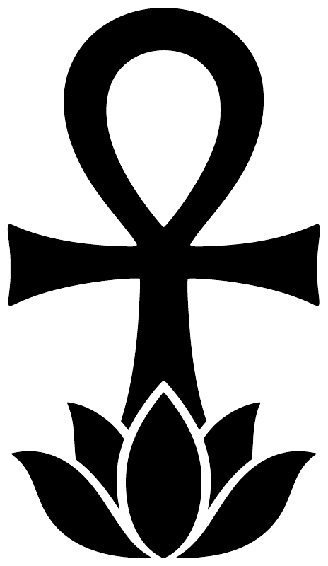 Black ankh with lotus vinyl decal, bold silhouette on white