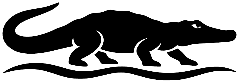 Black crocodile river vinyl decal showing body and paw prints along a water line
