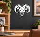 Ram horn crest vinyl decal, white ram head with curved horns
