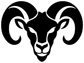 Ram horn crest vinyl decal, black-and-white ram head with curved horns