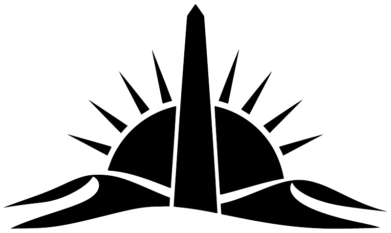 Black and white obelisk vinyl decal with large sunburst rays and base lines