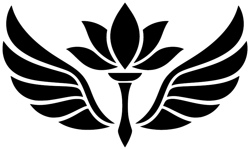 Black lotus wing emblem vinyl decal with pointed feather wings and central lotus
