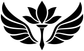 Black lotus wing emblem vinyl decal with pointed feather wings and central lotus