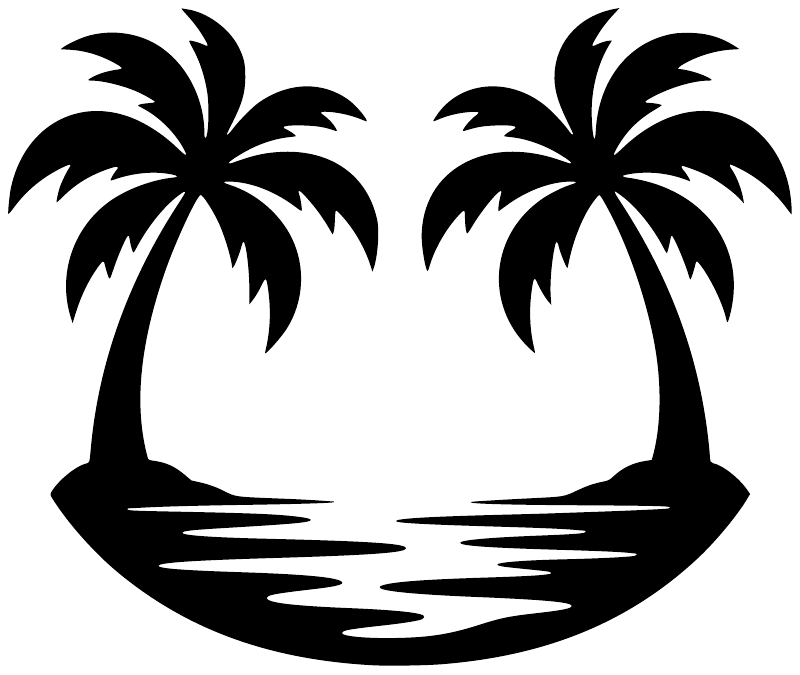 Palm Oasis vinyl decal featuring two palm trees over hammock, black silhouette.