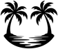 Palm Oasis vinyl decal featuring two palm trees over hammock, black silhouette.