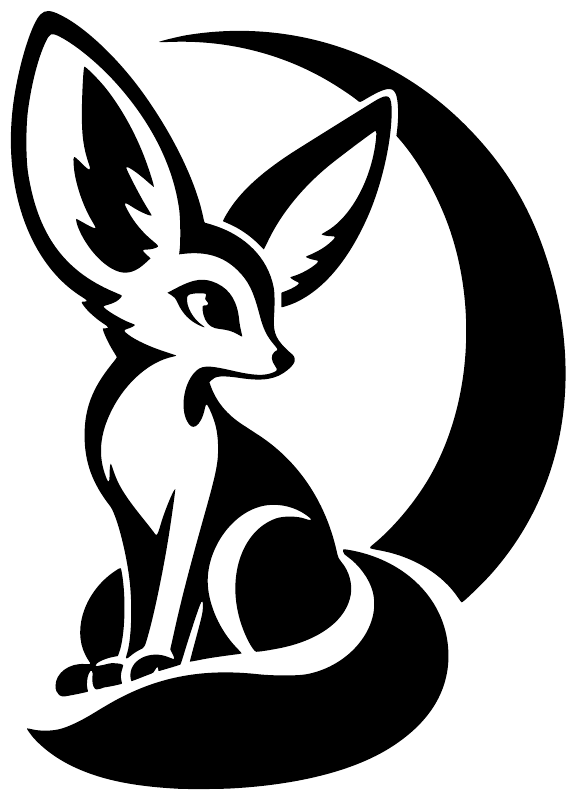 Black and white desert fox vinyl decal graphic with moon background