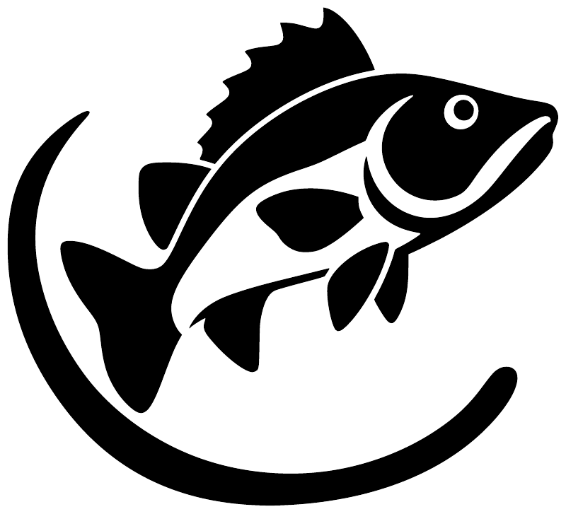 Black and white river fish emblem vinyl decal with circular swoosh