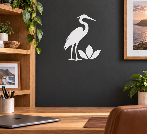 White heron and lotus crest vinyl decal