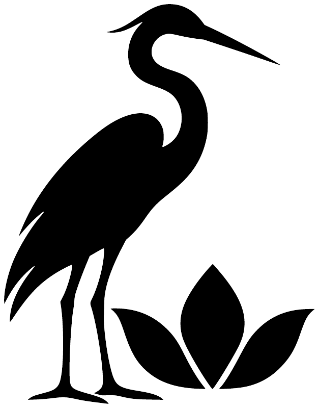 Black heron and lotus crest vinyl decal close-up