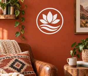 Lotus medallion vinyl decal, circular white lotus with flowing waves