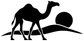 Black camel, cat, and circular desert motif vinyl decal on white background