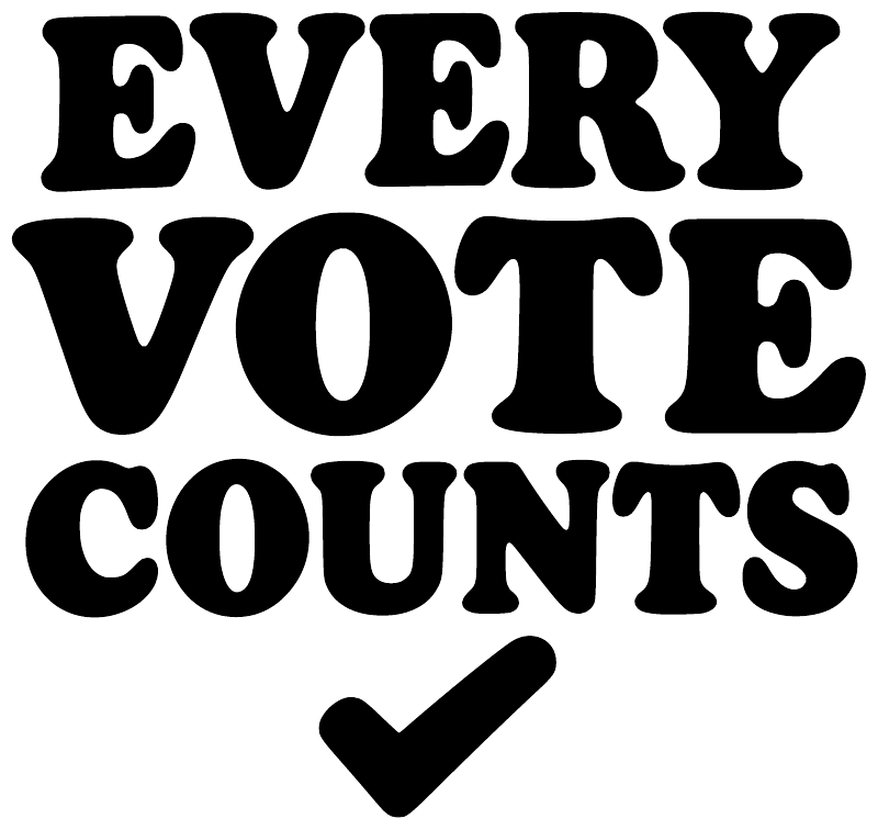 Vinyl decal lettering 'EVERY VOTE COUNTS' in black with check mark heart
