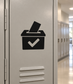 Ballot box vinyl decal with checkmark and voting paper icon, black and white