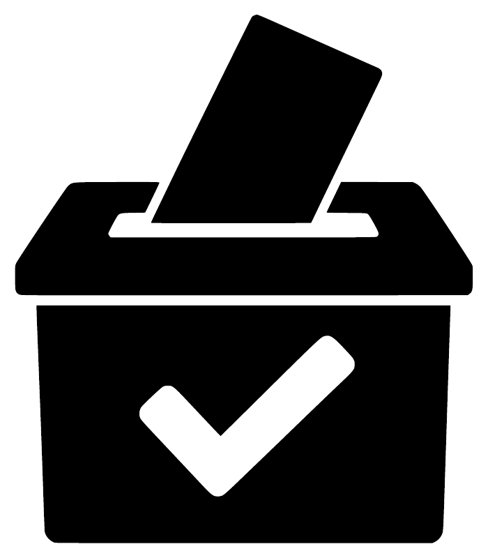 Ballot box vinyl decal close-up: black ballot box, checkmark, raised voting slot