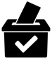 Ballot box vinyl decal close-up: black ballot box, checkmark, raised voting slot