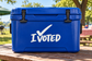 Vinyl election decal with white "I VOTED" text and check mark