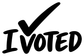 Vinyl election decal with black "I VOTED" lettering and check mark