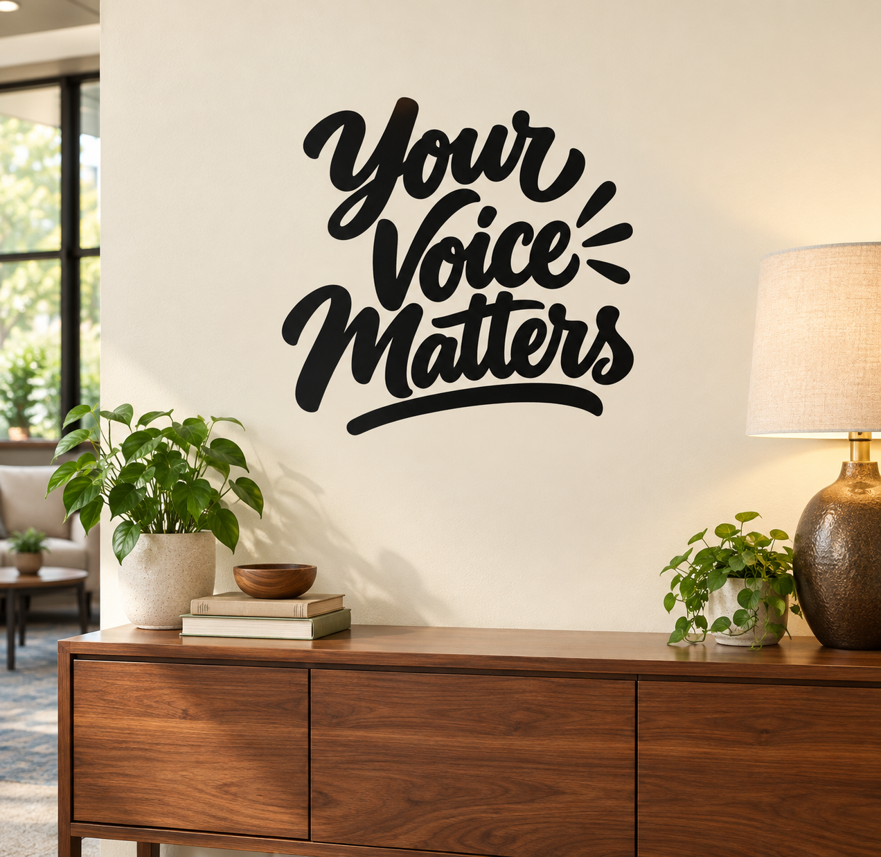 Vinyl decal with bold black script reading 'Your Voice Matters'