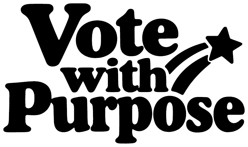 Black "Vote with Purpose" vinyl decal with star and arrow, bold lettering.