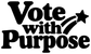 Black "Vote with Purpose" vinyl decal with star and arrow, bold lettering.