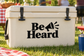 Be Heard vinyl decal with black megaphone icon and bold 'Be Heard' lettering