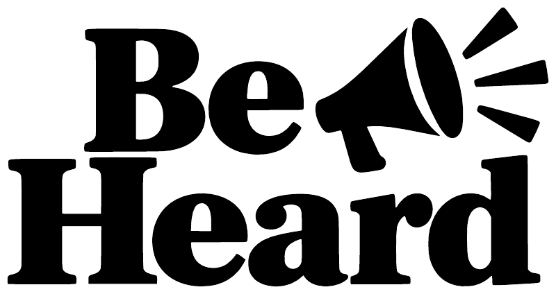 Be Heard vinyl decal close-up with 'Be Heard' text and megaphone sound lines