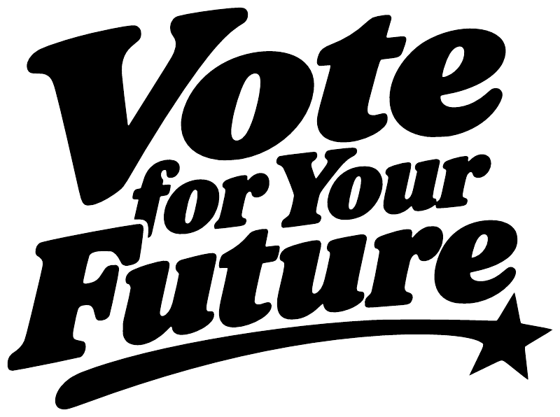 Close-up black vinyl decal text: “Vote for Your Future” with star.