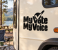 Vinyl decal with black “My Vote My Voice” text and checkmark for cars or RVs