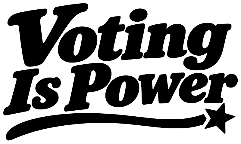 Close-up of black 'Voting Is Power' vinyl decal lettering with star