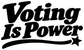 Close-up of black 'Voting Is Power' vinyl decal lettering with star