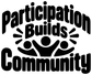 Black vinyl decal with large white "Participation Builds Community" lettering and icon