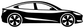Electric sedan profile vinyl decal, black silhouette with white highlights