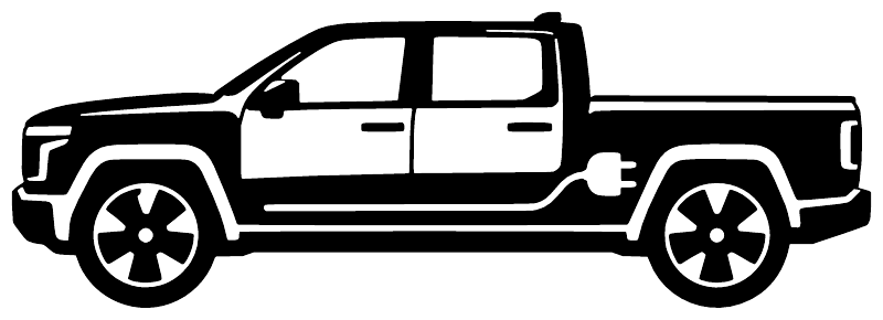Electric vehicle pickup profile vinyl decal, white outline pickup side view