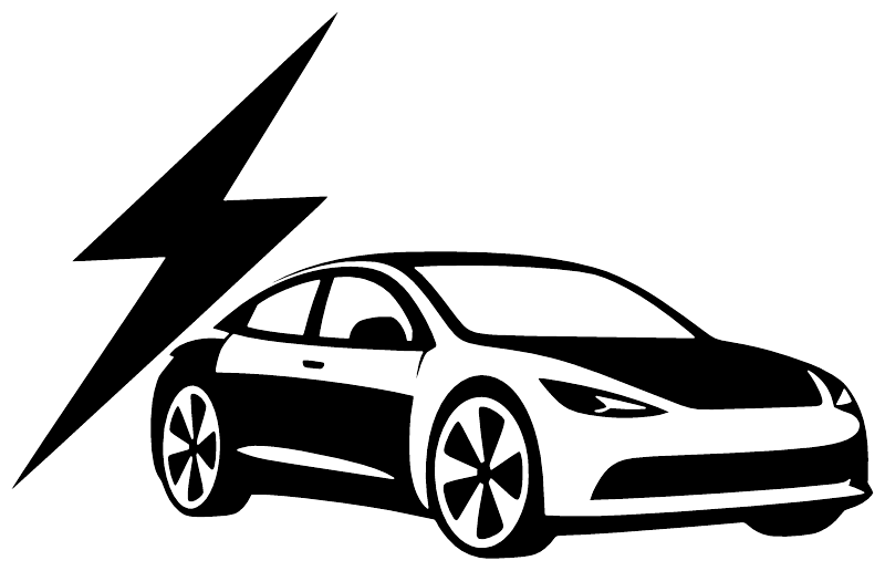Electric vehicle lightning sedan vinyl decal design: black lightning bolt and car silhouette