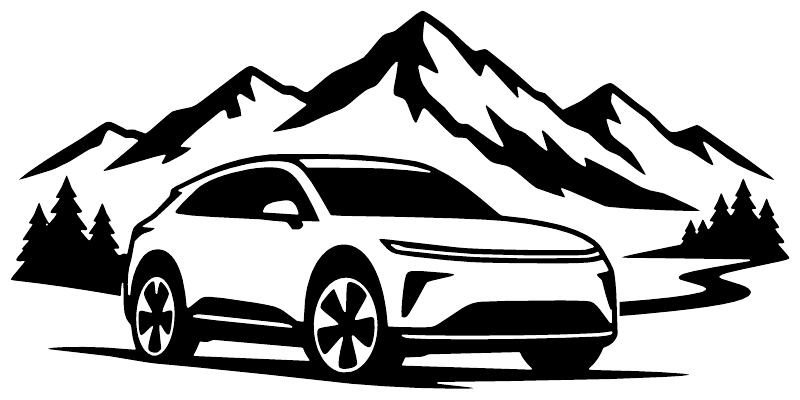 Electric vehicle mountain crossover vinyl decal graphic, black on white
